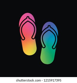 Beach slippers. Flip flops icon. Rainbow color and dark background