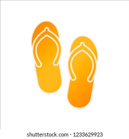 Beach slippers. Flip flops icon. Orange sign with low light on white background