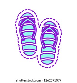 Beach slippers. Flip flops icon. Colored sketch with dotted border on white background