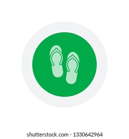 Beach slippers. Flip flops icon. Icon in colored circle with gray bold border. Web button, modern flat design