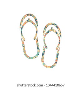 Beach slippers. Flip flops icon. Colored mosaic with polygons