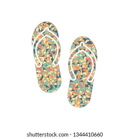 Beach slippers. Flip flops icon. Colored mosaic with polygons