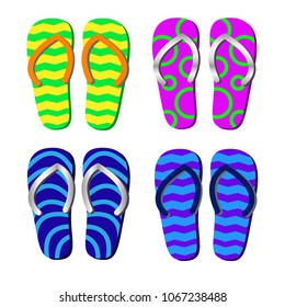 Beach Slippers flip flops with pattern isolated for decorating tourist leaflets, banners, posters, booklets, websites. Vector illustration.