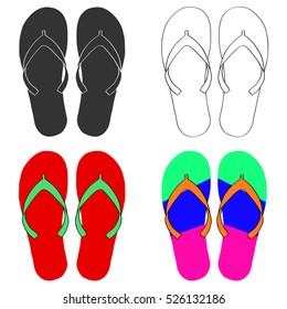 Beach slippers, beach slippers icon, flip flops isolated, flip flops icon. Flat design. Vector.