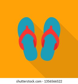 Beach slippers icon with long shadow on yellow background, flat design style