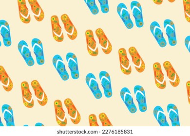 Beach Slippers Icon Pattern Background with Flower Design