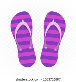 Beach Slippers isolated on white background. Modern flip flops in flat style. Summer or holiday time concept. Vector illustration. EPS 10.