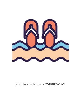 Beach slippers on sandy shore illustration