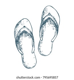 Beach slippers on white background, cartoon illustration of beach accessories for summer holidays. Vector