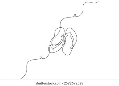 Beach slippers sandals one line art drawing and minimalist style isolate outline vector icon