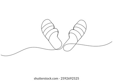 Beach slippers sandals one line art drawing and minimalist style isolate outline vector icon