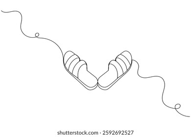 Beach slippers sandals one line art drawing and minimalist style isolate outline vector icon