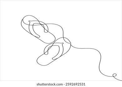 Beach slippers sandals one line art drawing and minimalist style isolate outline vector icon