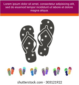 Beach slippers. Single flat icon on white background. Vector illustration.