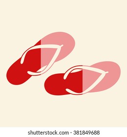 Beach slippers. Single flat icon on the circle. Vector illustration