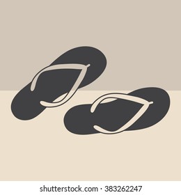  Beach slippers. Single flat icon on the circle. Vector illustration