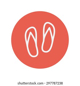 Beach slippers thin line icon for web and mobile minimalistic flat design. Vector white icon inside the red circle