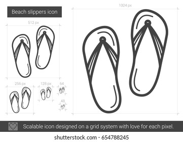 Icono de línea vectorial de las zapatillas de playa aislado en fondo blanco. Icono de línea de zapatillas de playa para infografía, sitio web o aplicación. Icono escalable diseñado en un sistema de cuadrícula.
