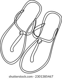 Beach slippers vector line icon-continuous line vector drawing.