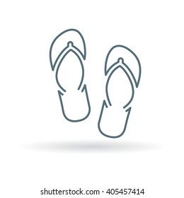 Beach slops icon. Flip flops symbol. Summer sandals sign. Thin line icon on white background. Vector illustration.