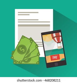 beach smartphone bills document icon. Vacation and Payment online design, vector illustration