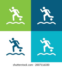 Beach Soccer Player Running With The Ball On The Sand Flat four color minimal icon set
