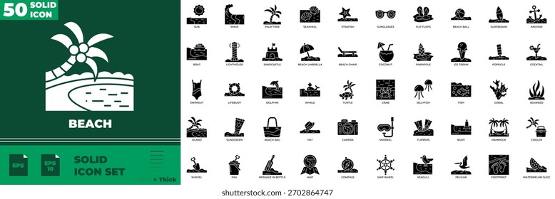 Praia Sólida Editável Ícones conjunto