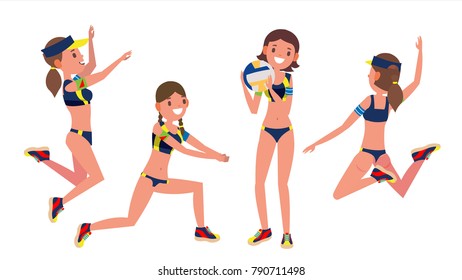 Beach Sport Volleyball Player Vector. Match Competition. Sport Event. Isolated On White Cartoon Character Illustration