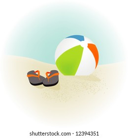 Beach Spot Illustration: beach ball and flip-flops