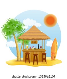 beach stall bar for summer holidays on resort in the tropics vector illustration isolated on white background
