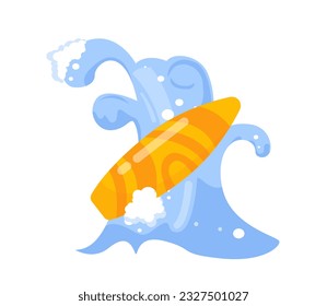 Beach sticker with surfboard concept. Active lifestyle and extreme sport. Ocean and sea. Holiday and vacation in tropical countries. Cartoon flat vector illustration isolated on white background