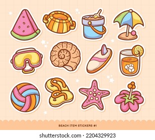 Beach Stickers Doodle Color Vector Collection 