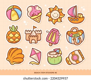 Beach Stickers Doodle Color Vector Collection 