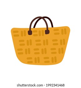 Beach straw basket bag flat vector Illustration