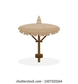Beach straw umbrella in flat style. Straw sunshade. Vector illustration.