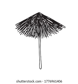 Beach straw umbrella icon. Hand drawn ink art design elements stock vector illustration for web, for print