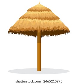 beach straw umbrella wooden sunshade. Vector illustration in flat style