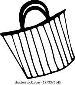 Beach striped bag isolated on a white background. Vector black and white illustration.