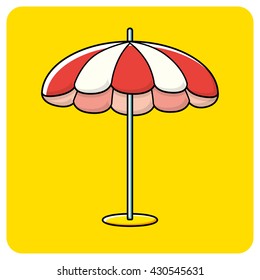 Beach striped umbrella vector icon.