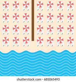 beach stuff with deckchair and sea set illustration in colorful