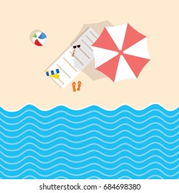 beach stuff with deckchair and umbrella illustration in colorful