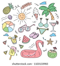 Beach stuff in doodle style vector illustration