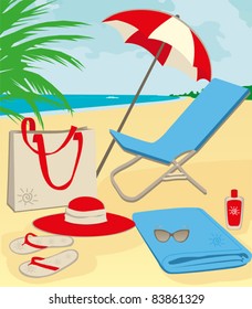 beach stuff on sand illustration