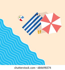 beach stuff with towel leisure illustration in colorful