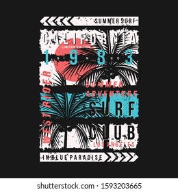 beach summer adventure graphic with tree coconut background