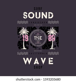 beach summer adventure graphic with tree coconut background
