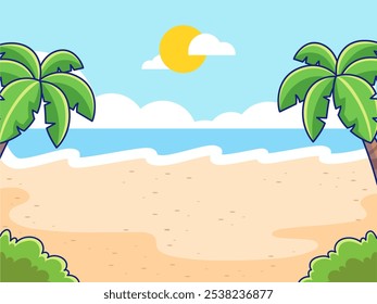 Ilustración de Vector de dibujos animados de fondo de verano de playa. 
Concepto de icono de objeto de Naturaleza Vector de Premium aislado. Plano 
Estilo de dibujos animados 