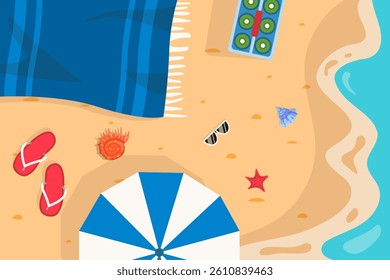 Beach Summer Background with Sea Waves on Sand.