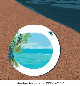 beach summer circle sticker illustration 