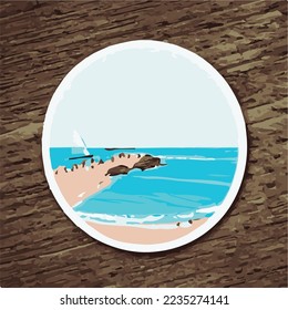beach summer circle sticker illustration 
